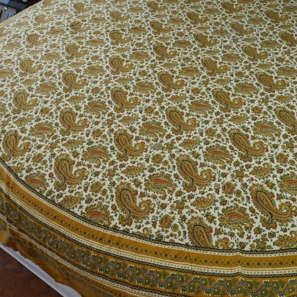 Artimino 85 Inch Round Cotton Tablecloth Paisley Floral Mustard French Country